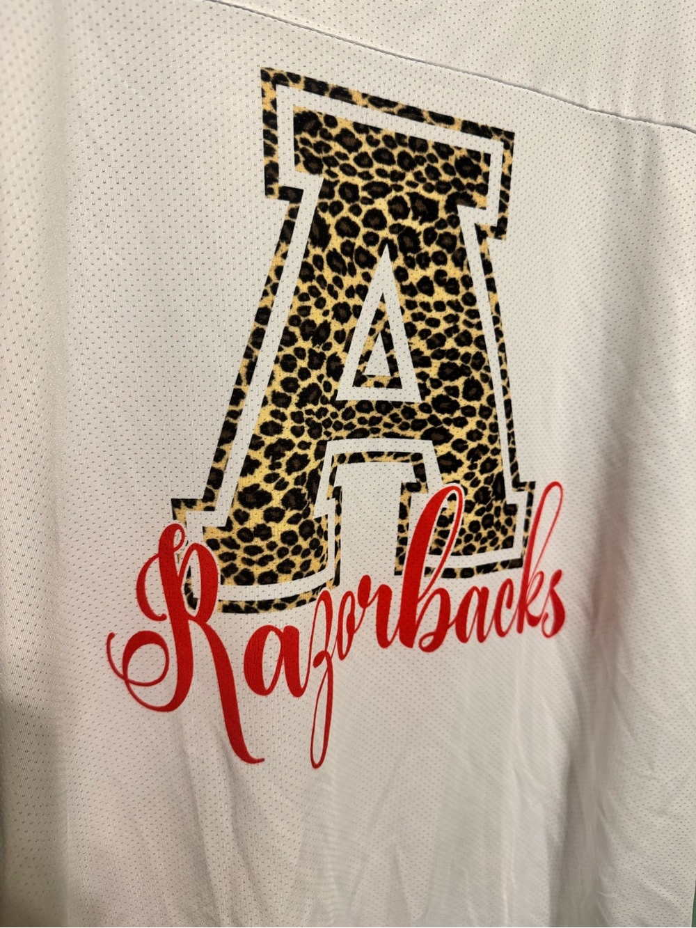 boxercraft White Tee with Leopard 'A' and Red Razorbacks Script - Picture 2 of 4